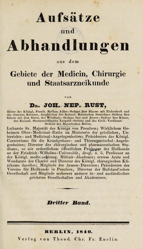 AufsÃ¤tze und Abhandlungen aus dem Gebiete der Medicin, Chirurgie und Staatsarzneikunde