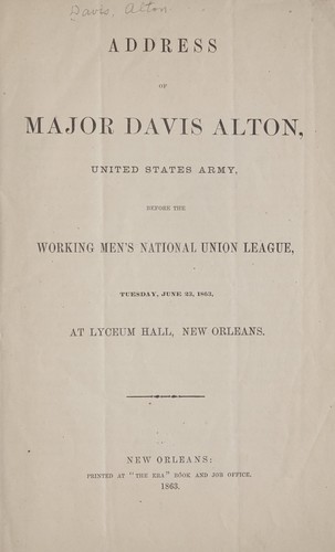 Address of Major Davis Alton
