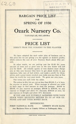 Bargain price list for spring of 1930