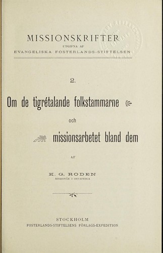 Om de tigrétalande folkstammarne och missionsarbetet bland dem