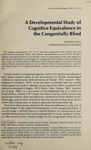 A Developmental Study of Cognitive Equivalence in the Congenitally Blind