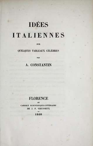 Idées italiennes sur quelques tableaux célèbres