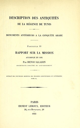 Description des antiquités de la régence de Tunis