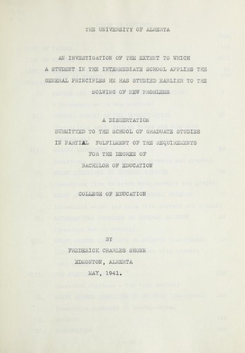 An investigation of the extent to which a student in the intermediate school applies the general principles he has studied earlier to the solving of new problems