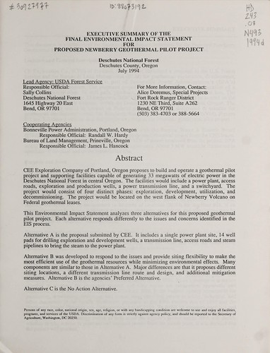 Newberry geothermal pilot project
