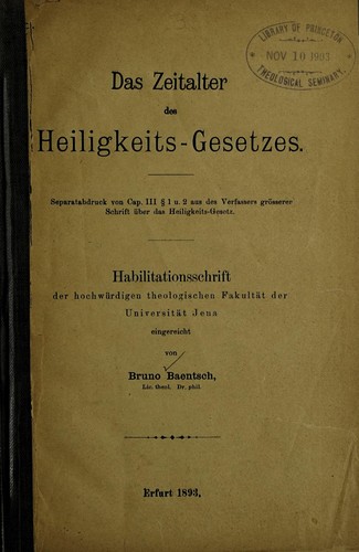 Das Zeitalter des Heiligkeits-Gesetzes