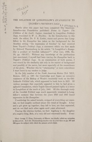 The relation of Longfellow's Evangeline to Tegner's Frithiofs saga