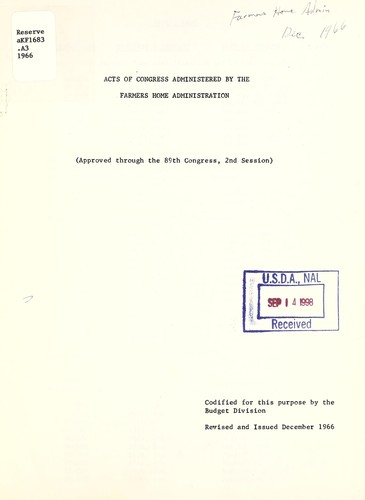 Acts of Congress administered by the Farmers Home Administration