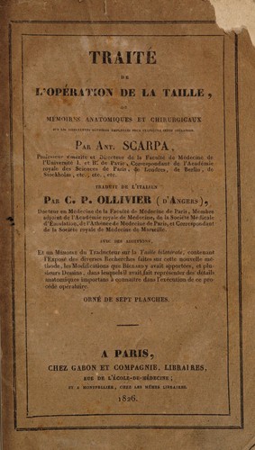 TraitÃ© de l'opÃ©ration de la taille, ou mÃ©moires anatomiques et chirurgicaux sur les diffÃ©rentes mÃ©thodes employÃ©es pour pratiquer cette opÃ©ration ...