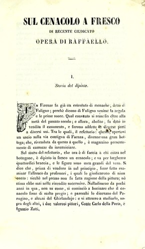 Sul cenacolo a fresco di recente giudicato opera di Raffaello