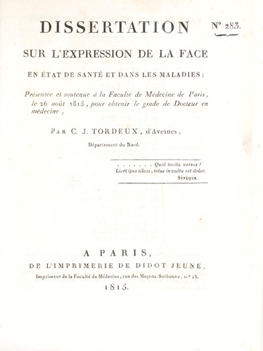 Dissertation sur l'expression de la face en état de santé et dans les maladies