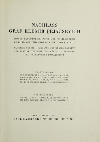 Nachlass Graf Elemir Pejacsevich