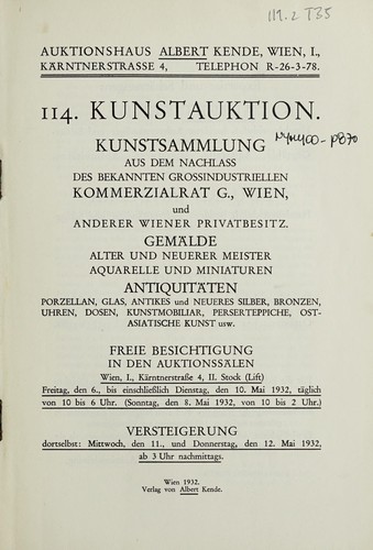 Kunstsammlung aus dem Nachlass, des bekannten Grossinsutriellen Kommerzialrat G., Wien und anderer wiener Privatbesitz, Gemälde, alter und neuerer Meister, Aquarelle und Miniaturen, Antiquitäten