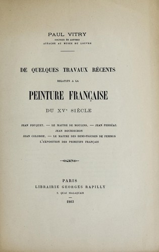Du quelques travaux récents relatifs à la peinture française du XVe siècle