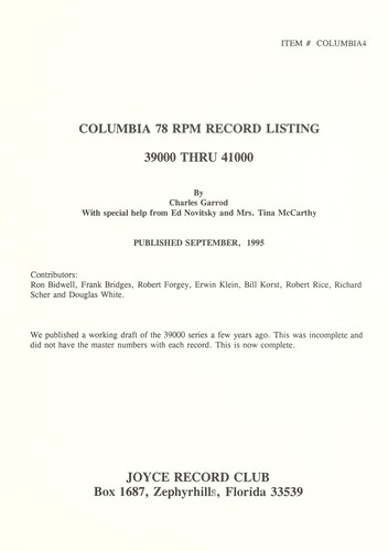 Columbia 78 rpm record listing, 39000 thru 41000