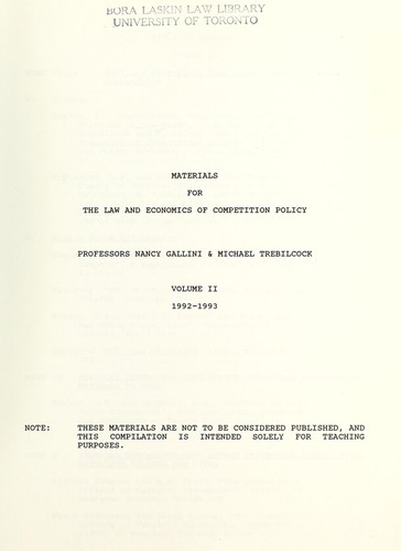 Materials for the law and economics of competition policy