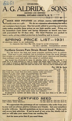 Spring price list, 1931