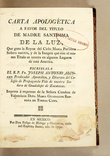 Carta apologética a favor del título de Madre Santisima de la Luz