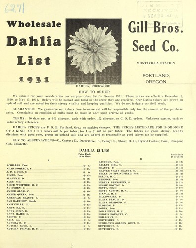 Wholesale dahlia list 1931