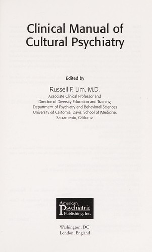 Clinical manual of cultural psychiatry