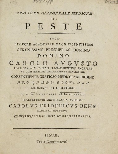 Specimen inaugurale medicum de peste ...