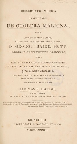 Dissertatio medica inauguralis de cholera maligna