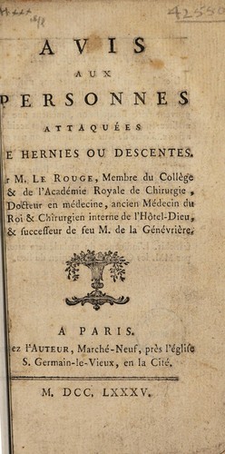 Avis aux personnes attaquées de hernies ou descentes