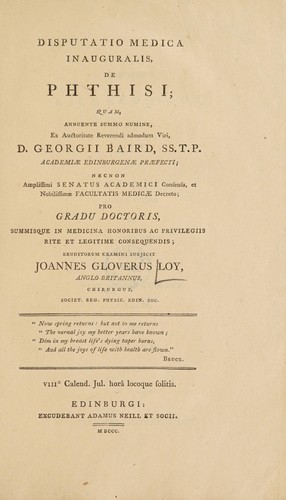 Disputatio medica inauguralis, de phthisi ...