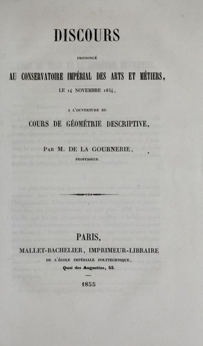 Discours prononcé au Conservatoire impérial des arts et métiers, le 14 novembre 1854