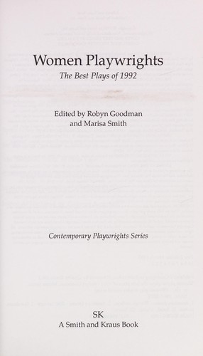 Women Playwrights, The Best Plays of 1992