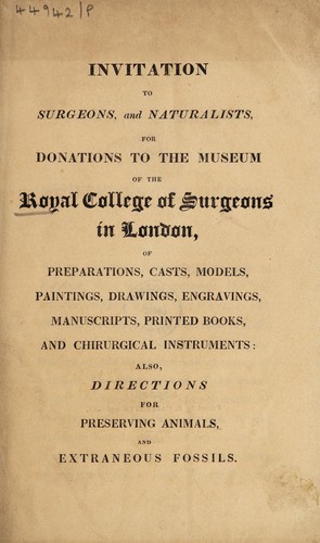 Invitation to surgeons, and naturalists, for donations to the Museum ...