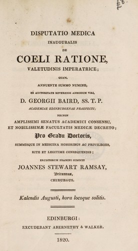 Dissertatio medica inauguralis de coeli ratione, valetudinis imperatrice