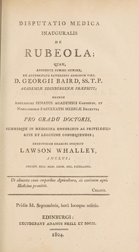 Disputatio medica inauguralis de rubeola ...