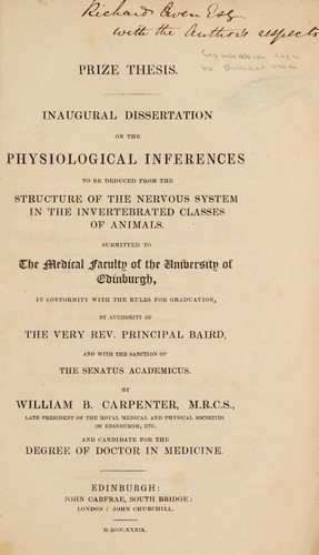 Inaugural dissertation on the physiological inferences to be deduced from the structure of the nervous system in the invertebrated classes of animals