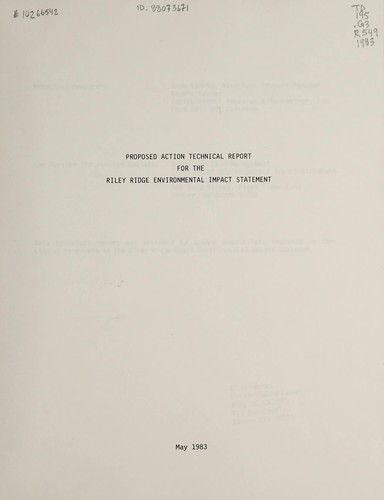 Proposed action technical report for the Riley Ridge environmental impact statement