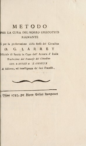 Metodo per la cura del morbo epizootico regnante e per la preservazione dallo stesso ...