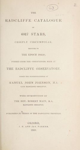 The Radcliffe catalogue of 6317 stars, chiefly circumpolar, reduced to the epoch 1845.0