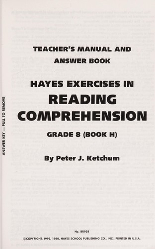 Hayes Exercises in Reading Comprehension Grade 8 (Book H/Teacher's Manual and Answer Book)