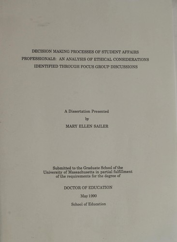 Decision making processes of student affairs professionals