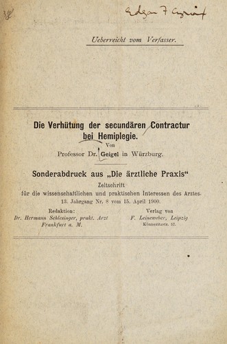 Die Verhütung der secundären Contractur bei Hemiplegie