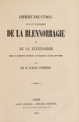Communication sur le traitement de la blennorragie et de la blennorrée