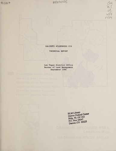 Caliente wilderness EIS technical report