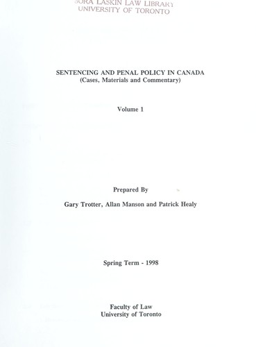Sentencing and penal policy in Canada