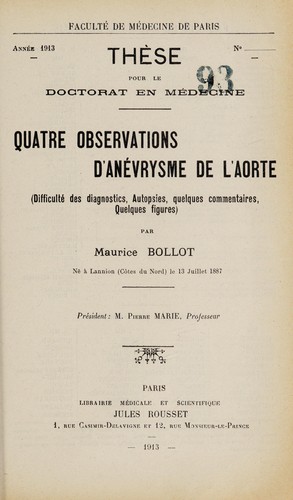 Quatre observations d'anévrysme de l'aorte