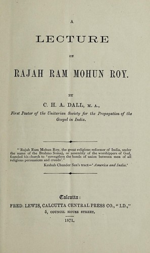 A lecture on Rajah Ram Mohun Roy