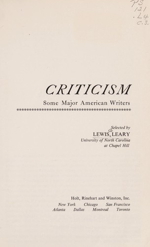 Criticism; some major American writers