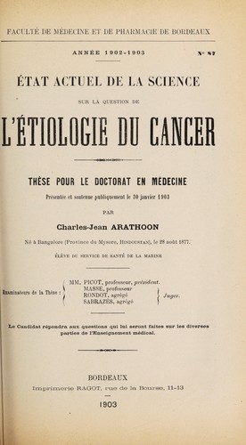 État actuel de la science sur la question de l'étiologie du cancer ...