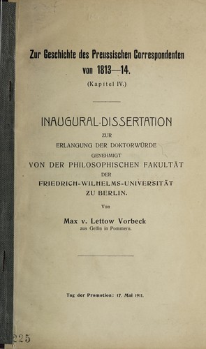 Zur Geschichte des Preussischen Correspondenten von 1813-14