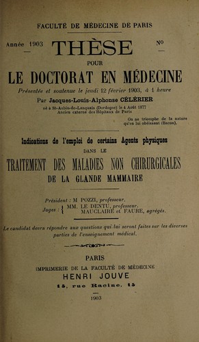 Indications de l'emploi de certains agents physiques dans le traitement des maladies non chirurgicales de la glande mammaire ...