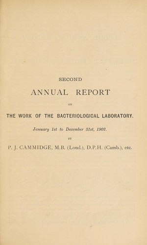 Second annual report on the work of the Bacterial Laboratory, January 1st to December 31st, 1902